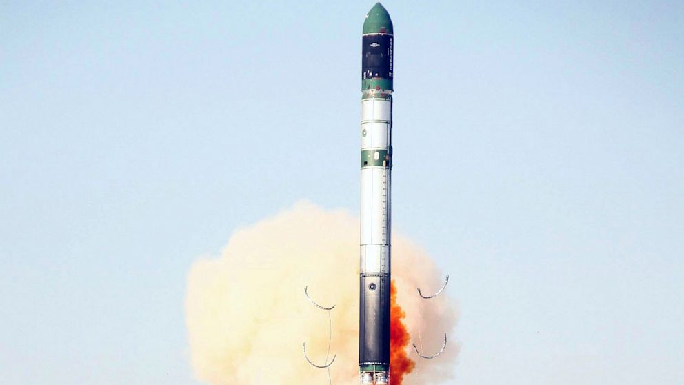 PHOTO: The Dnepr rocket, a converted intercontinental ballistic missile carrying German TanDEM-X satellite blasts off from the Baikonur Cosmodrome in Kazakhstan, une 21, 2010. 