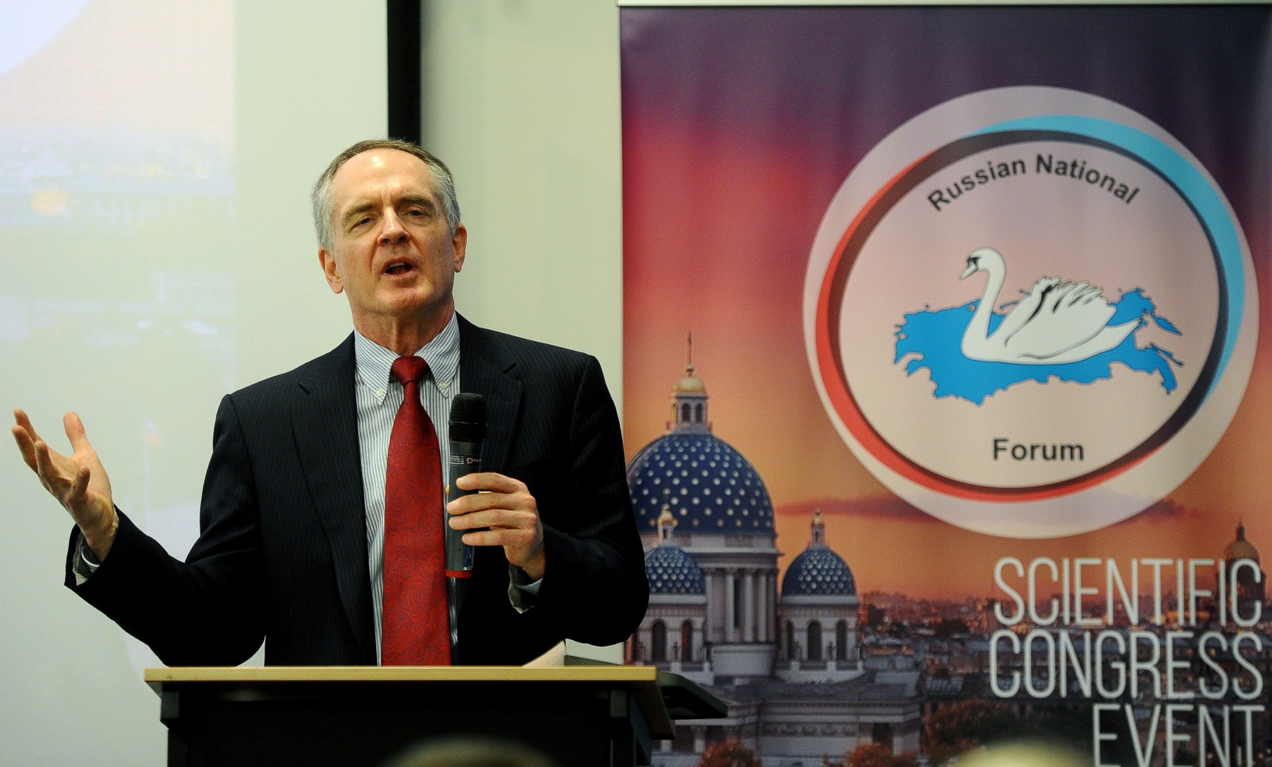 PHOTO: Jared Taylor speaks during the International Russian Conservative Forum in Saint-Petersburg on March 22, 2015. 