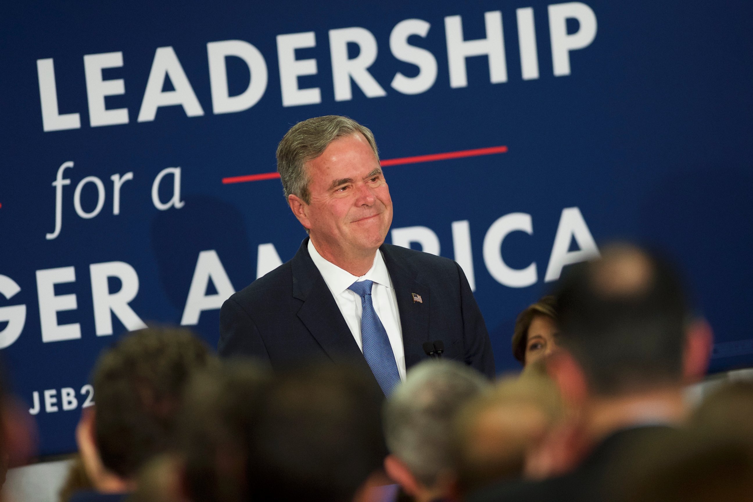 PHOTO: Jeb Bush reacts as he announces the suspension of his presidential campaign at an election night party at the Hilton Columbia Center in Columbia, S.C., Feb. 20, 2016.  
