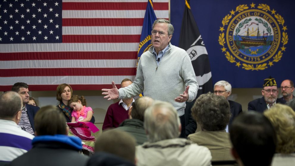 PHOTO: Jeb Bush, former governor of Florida and 2016 Republican presidential candidate, speaks during a town hall campaign stop at the E. Roger Montgomery American Legion Post 81 in Contoocook, N.H., Dec. 19, 2015. 