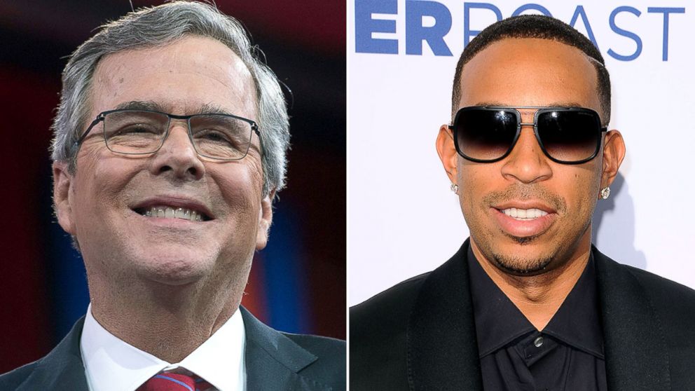 Jeb Bush and rapper Ludacris cross paths at the Georgia state house in Atlanta, March 19, 2015. 