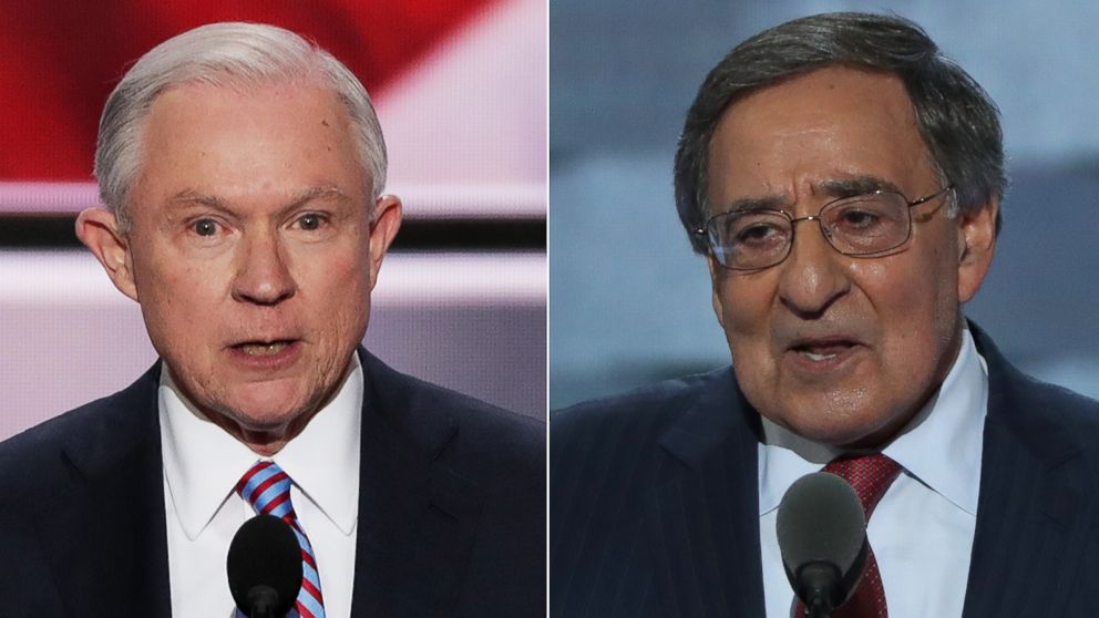 (L-R) Pictured are Sen. Jeff Sessions in Cleveland, July 18, 2016 and former Secretary of Defense Leon Panetta in Philadelphia, July 27, 2016.