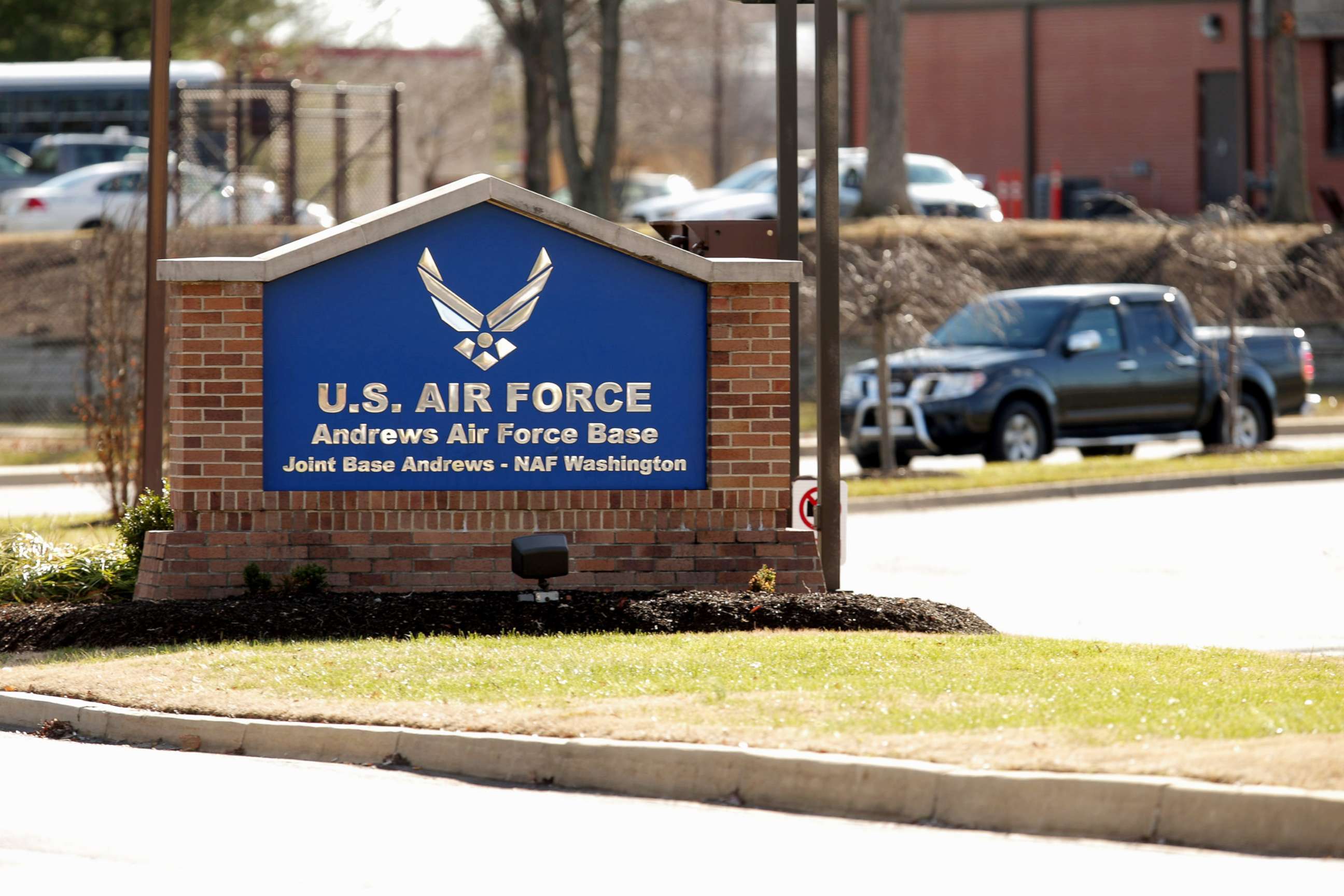 PHOTO: Vehicle traffic goes in and out of the U.S. Air Force Joint Base Andrews, Dec. 17, 2014, in Joint Base Andrews, Maryland.