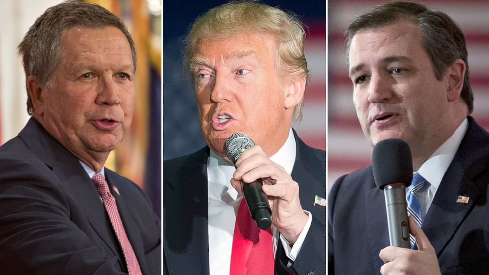 John Kasich, Donald Trump and Ted Cruz campaign for president.