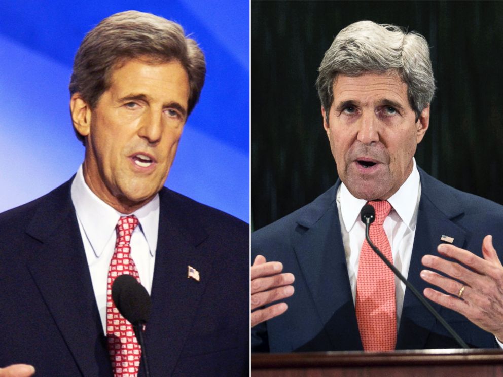PHOTOJohn Kerry?s hair was just slightly darker when he accepted the Democratic presidential nomination in 2004 (left) as compared to the full head of grey hair he has now as Secretary of State (seen in Cairo on July 25, 2014)