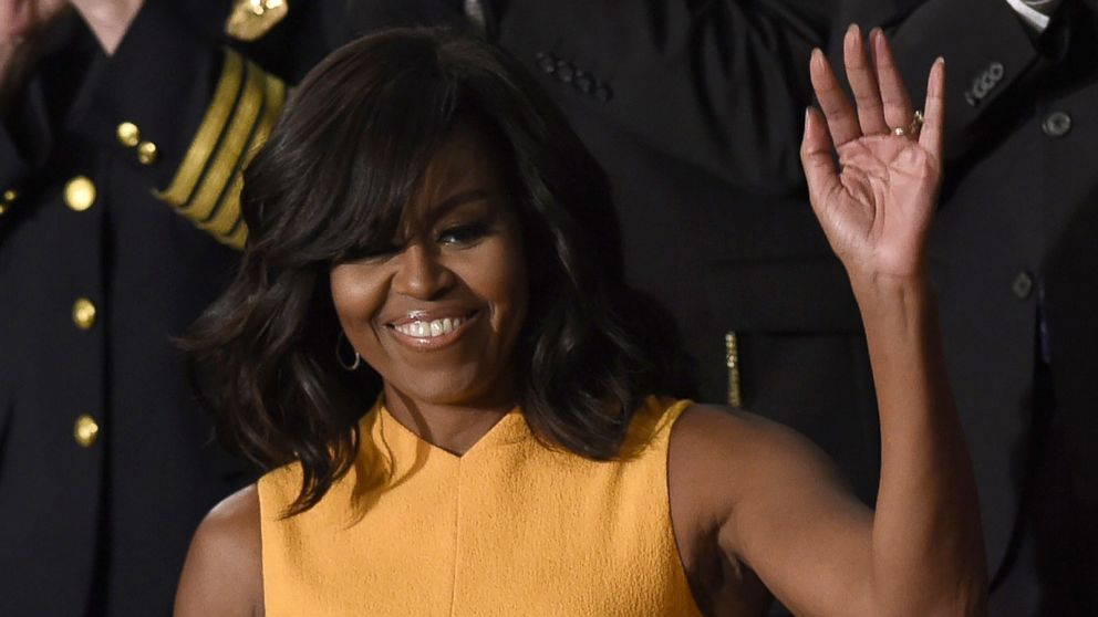PHOTO: First Lady Michelle Obama waves before the arrival of President Barack Obama before the State of the Union Address during a Joint Session of Congress at the Capitol in Washington, Jan. 12, 2016.