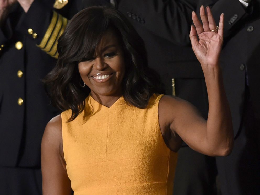 PHOTO: First Lady Michelle Obama waves before the arrival of President Barack Obama before the State of the Union Address during a Joint Session of Congress at the Capitol in Washington, Jan. 12, 2016.