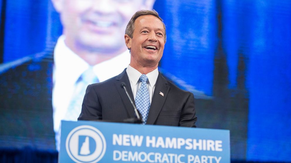PHOTO: Democratic presidential candidate and former Maryland Governor Martin O'Malley talks on stage during the New Hampshire Democratic Party State Convention, Sept. 19, 2015 in Manchester, N.H. 