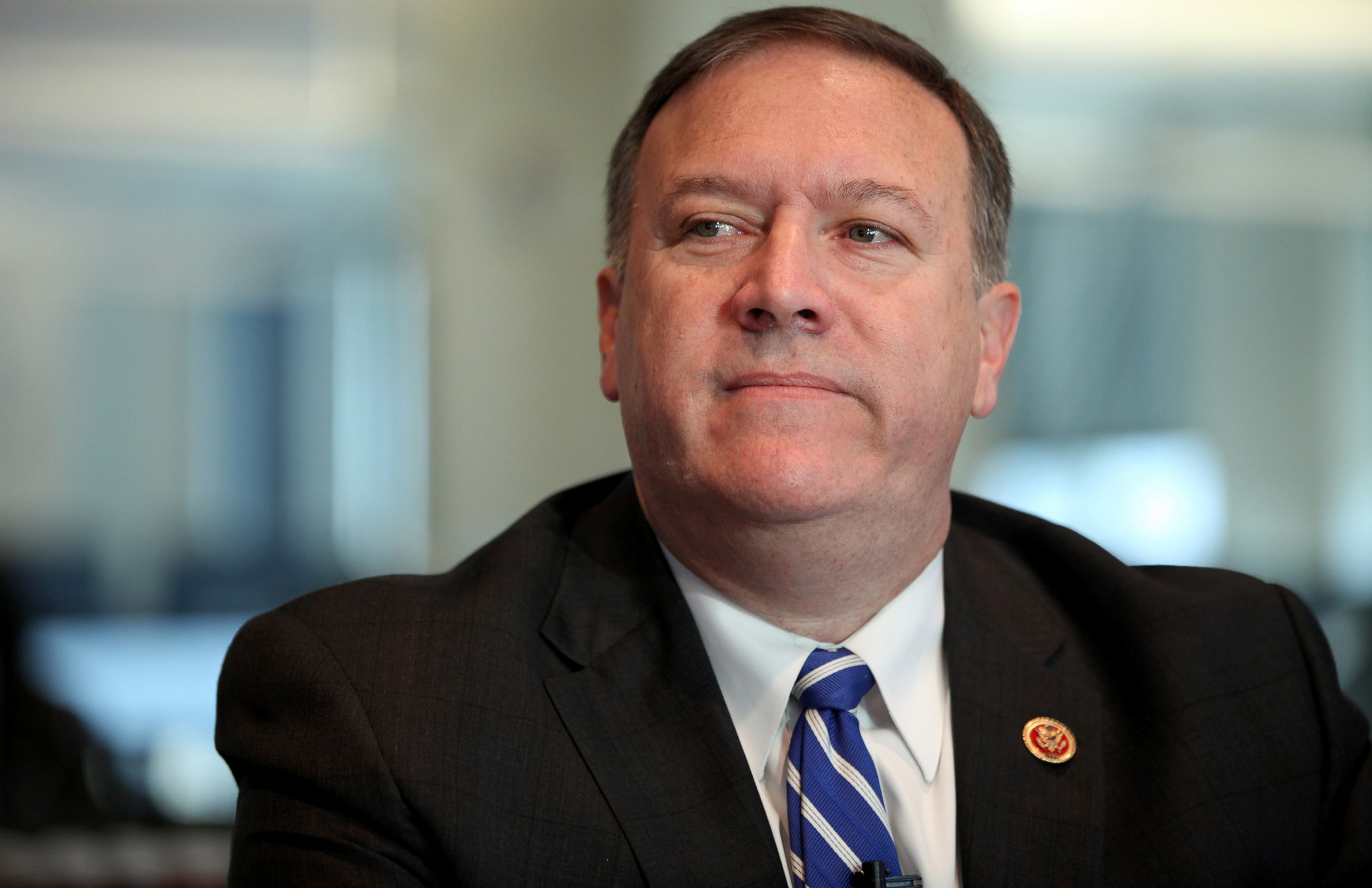 PHOTO: Representative Michael "Mike" Pompeo, a Republican from Kansas, pauses during an interview in Washington, Sept. 20, 2013. 