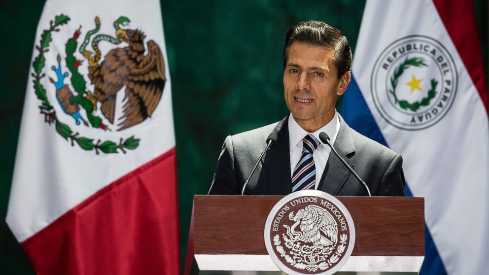 President of Mexico Enrique Pena Nieto hold a press conference after their meeting at Palacio Nacional in Mexico City, Mexico, Aug. 26, 2016.