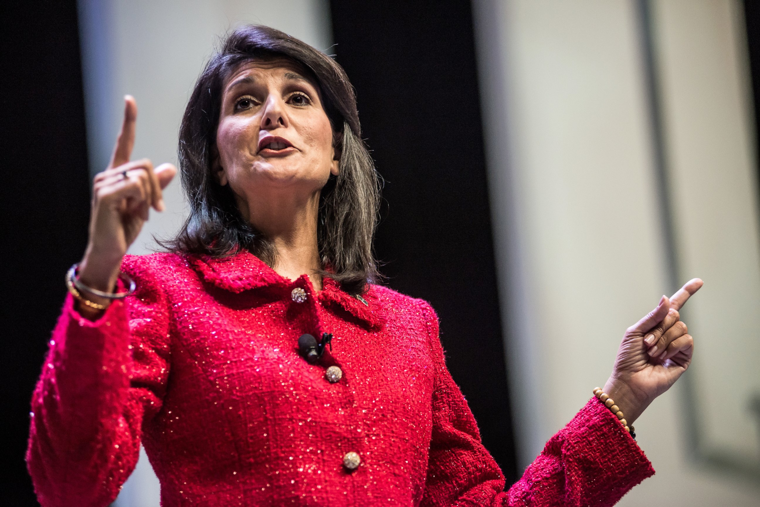 PHOTO: South Carolina Governor and moderator of the Heritage Action Presidential Candidate Forum Nikki Haley speaks to the crowd, Sept. 18, 2015, in Greenville, South Carolina.