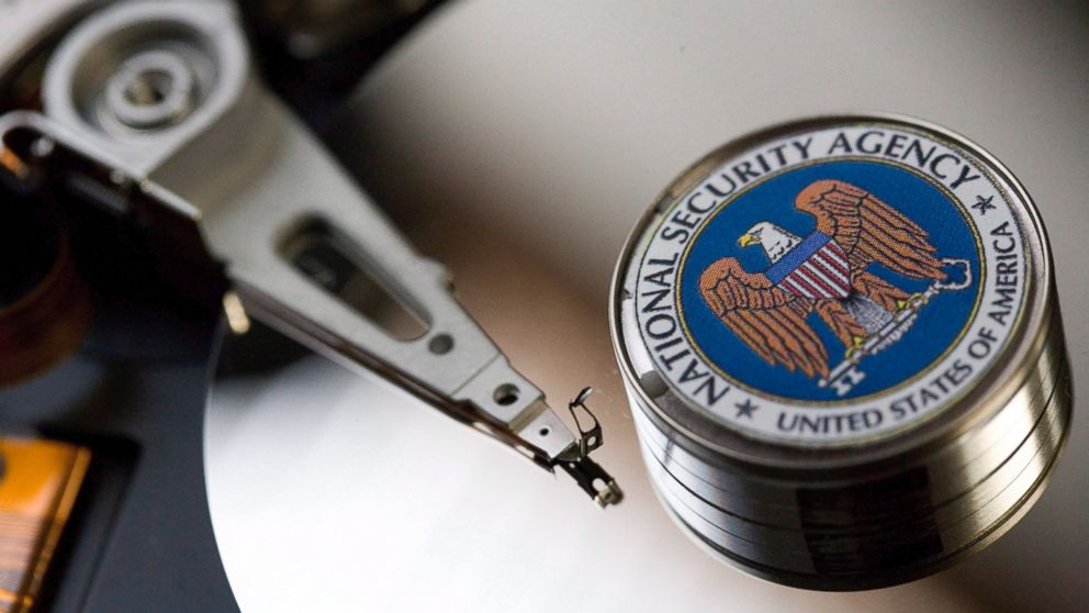 PHOTO: A computer hard drive with the logo of the National Security Agency (NSA) is seen Dec. 12, 2014 in Bonn, Germany.