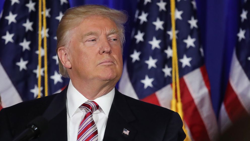 Donald Trump addresses supporters and the media following primary elections, June 7, 2016, in Briarcliff Manor, New York. Trump spoke to the media at Trump National Golf Club. 