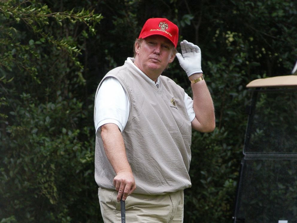 PHOTO: Real-estate mogul Donald Trump plays a round during an opening celebration for his latest venture, the Trump National Golf Club in Briarcliff Manor, New York.