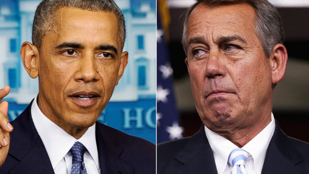 President Barack Obama, left, speaks at the White House in Washington, D.C. on Aug. 1, 2014. Rep. John Boehner, right, is pictured in Washington, D.C. on July 31, 2014.