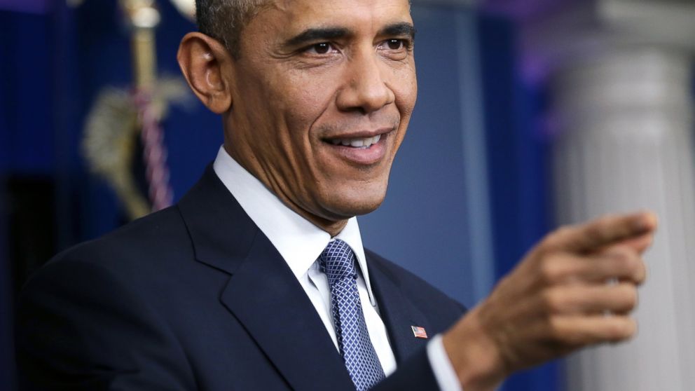 President Barack Obama speaks to members of the media during his last news conference of the year in the James Brady Press Briefing Room of the White House, Dec. 19, 2014, in Washington.