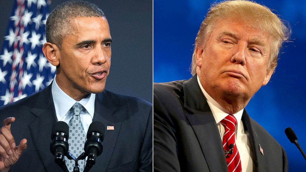 PHOTO: President Obama holds a press conference in Chicago on Oct. 27, 2015 and Donald Trump partakes in the third GOP debate, Oct. 28, 2015, in Boulder, Colo.
