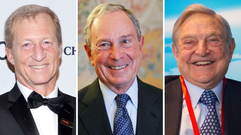 PHOTO: Billionaires Tom Steyer, Michael Bloomberg and George Soros are three of the top political donors of the 2014 midterms.