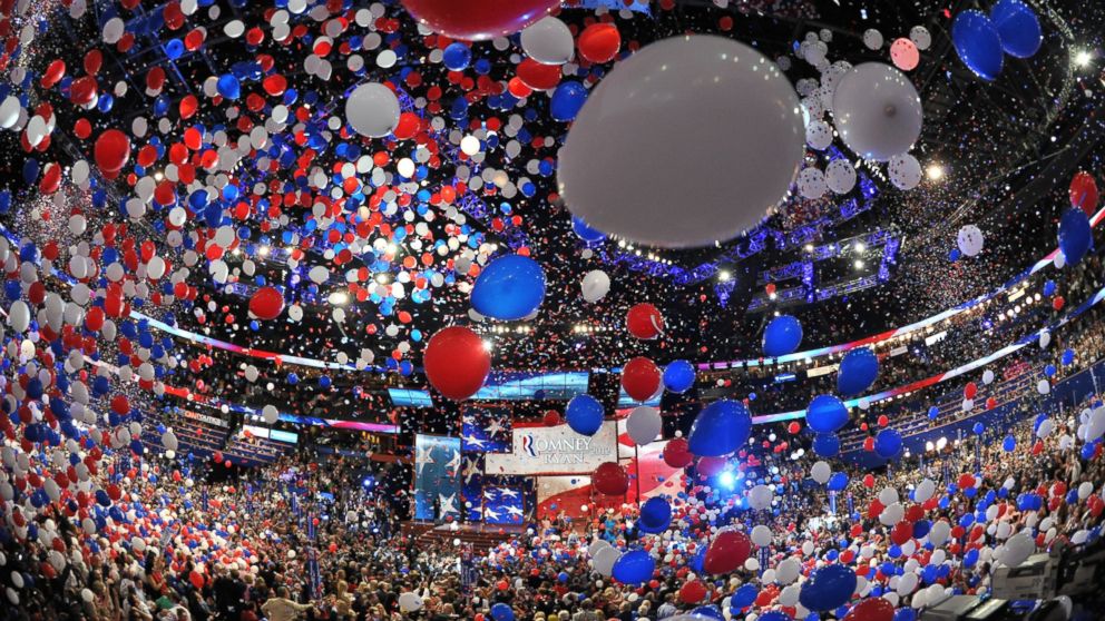 Balloons swirl in the air during the Republican National Convention at the Tampa Bay Times Forum in Tampa, Fla., Aug. 30, 2012.