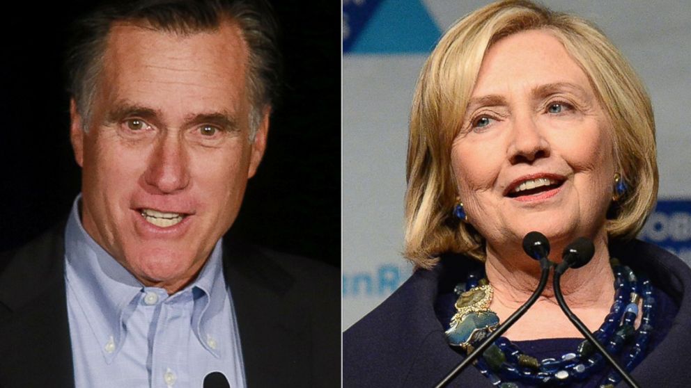 PHOTO: Mitt Romney, left, is pictured on Jan. 16, 2015 in San Diego, Calif. Hillary Clinton, right, is pictured on Dec. 16, 2014 in New York City.