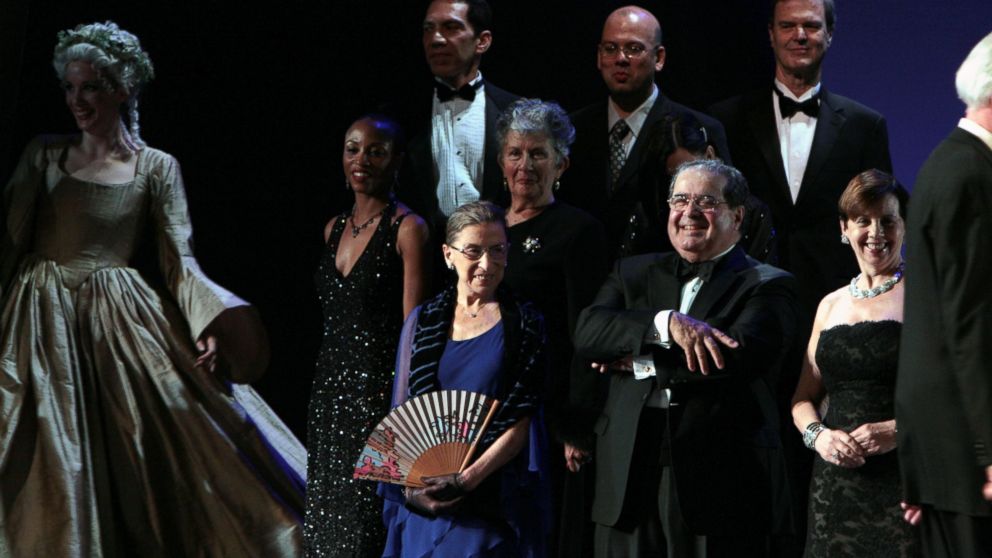 PHOTO:Justice Ruth Bader Ginsburg and  Justice Antonin Scalia appear onstage during opening night of the Washington National Opera production of Ariadne Auf Naxos at The Kennedy Center Opera House, Oct. 2009, in Washington. 