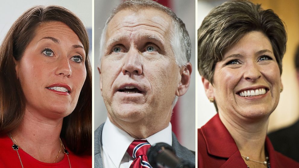 PHOTO: Senate candidates Alison Lundergan Grimes, Thom Tillis, and Joni Ernst have attacked their opponents during this campaign cycle for missing hearings and meetings at the Capitol.