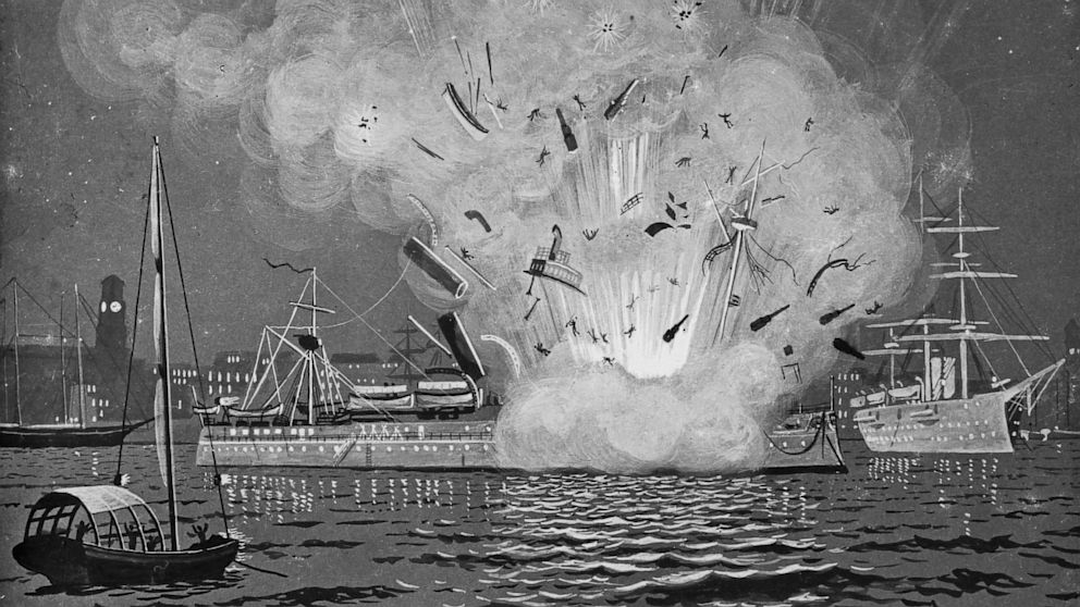 The explosion of the battleship Maine in Havana, Cuba in 1898.
