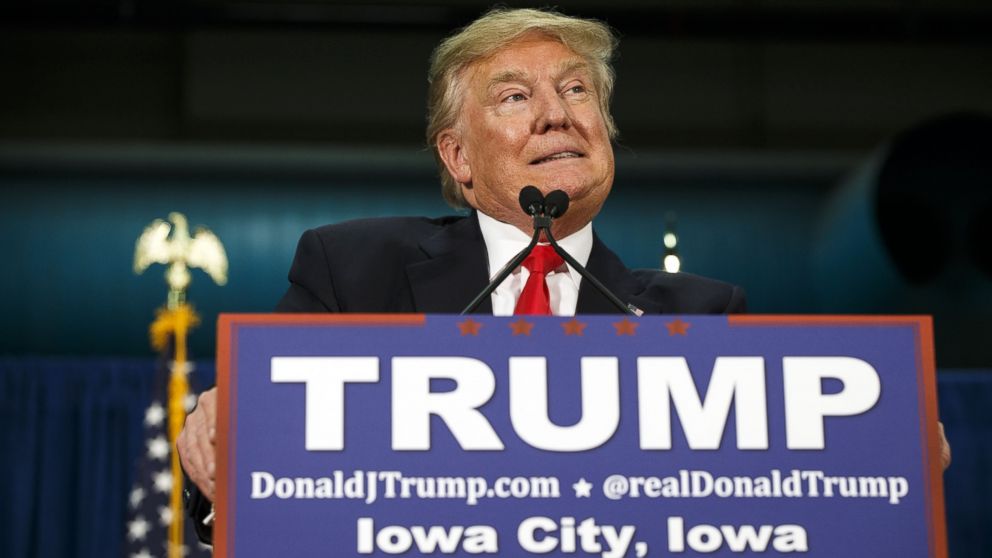 Donald Trump speaks during an event in Iowa City, Iowa, Jan. 26, 2016.