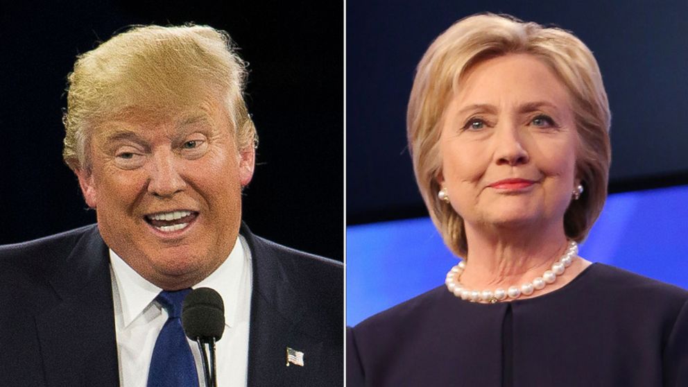 Donald Trump speaks at the American Israel Public Affairs Committee (AIPAC) Policy Conference, March 21, 2016, in Washington. Hillary Clinton is seen before the Univision News and Washington Post Democratic Presidential Primary Debate on March 9, 2016 in Miami.