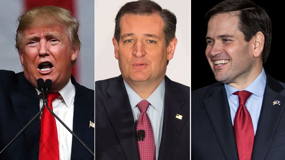PHOTO: Donald Trump, Sen. Ted Cruz and Sen. Marco Rubio. 
