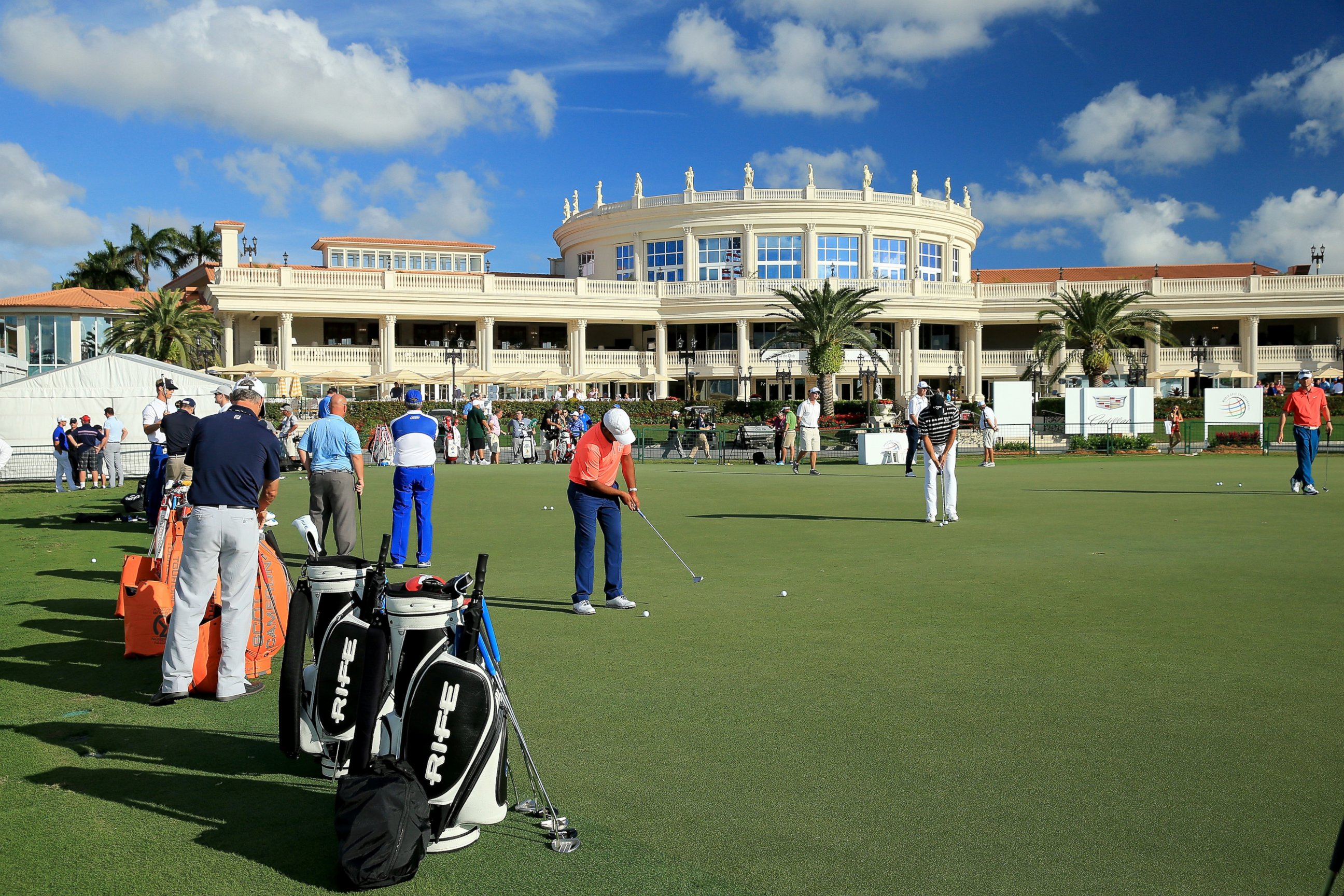 PHOTO: The putting green in front of the main resort building and clubhouse as a preview for the Cadillac Championship held on the Blue Monster Course at Trump National Doral is pictured March 3, 2015 in Doral, Fla.  