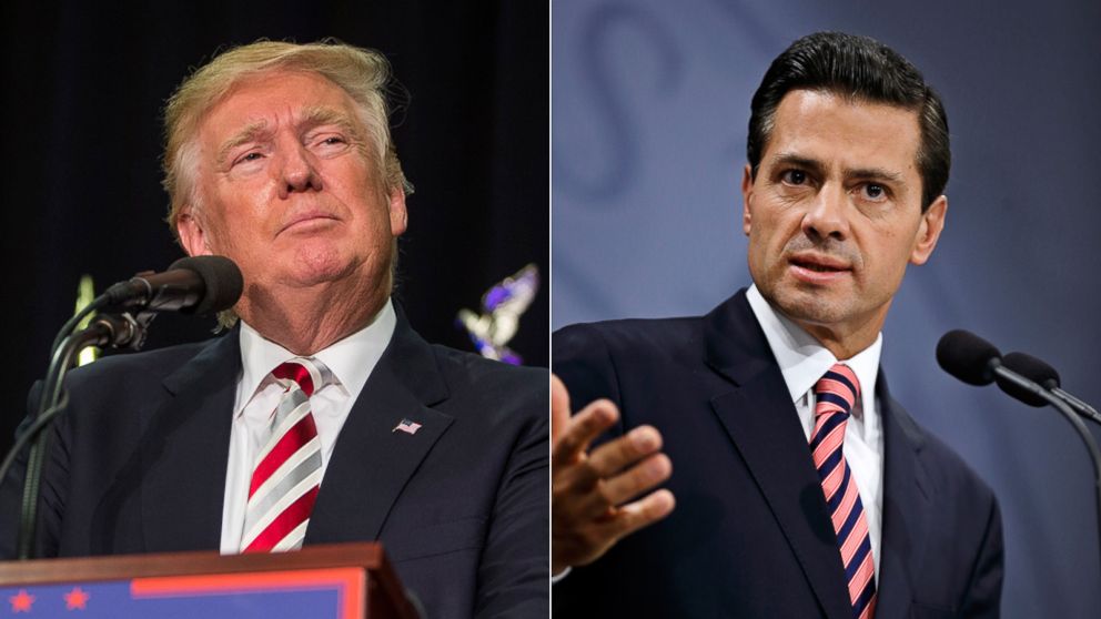 Donald Trump speaks during a rally at Windham High School, Aug. 6, 2016, in Windham, New Hampshire. | Mexican President Enrique Pena Nieto speaks during a press conference in Copenhagen, April 14, 2016.