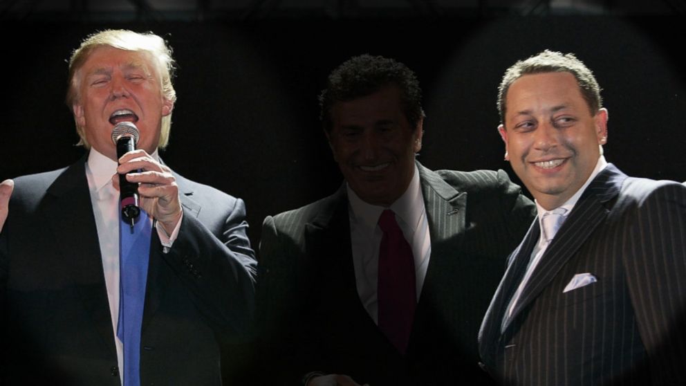 PHOTO: Donald Trump, highlighted left, stands with Felix Sater, highlighted right, at the Trump SoHo Launch Party on Sept. 19, 2007 in New York. Highlights added by ABC news.