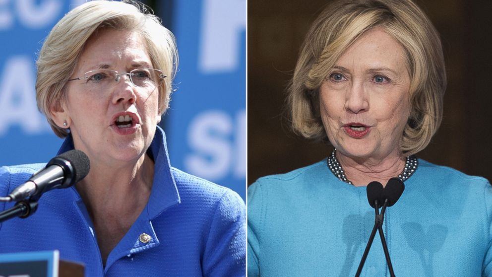 Elizabeth Warren, left, is pictured on Sept. 18, 2014 in Washington, D.C. Hillary Clinton, right, is pictured on Dec. 3, 2014 in Washington, D.C.    