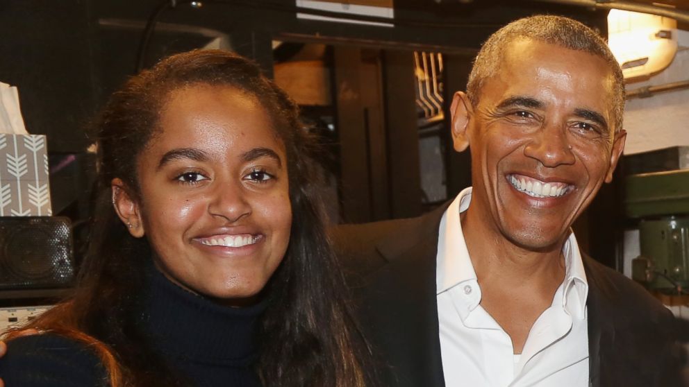 PHOTO: Malia Obama and father 44th President of The United States Barack Obama pose backstage at The Roundabout Theatre Company's production of "Arthur Miller's The Price" on Broadway at The American Airlines Theatre on February 24, 2017 in New York City.