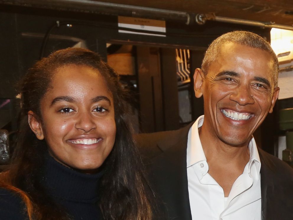 PHOTO: Malia Obama and father 44th President of The United States Barack Obama pose backstage at The Roundabout Theatre Company's production of "Arthur Miller's The Price" on Broadway at The American Airlines Theatre on February 24, 2017 in New York City.