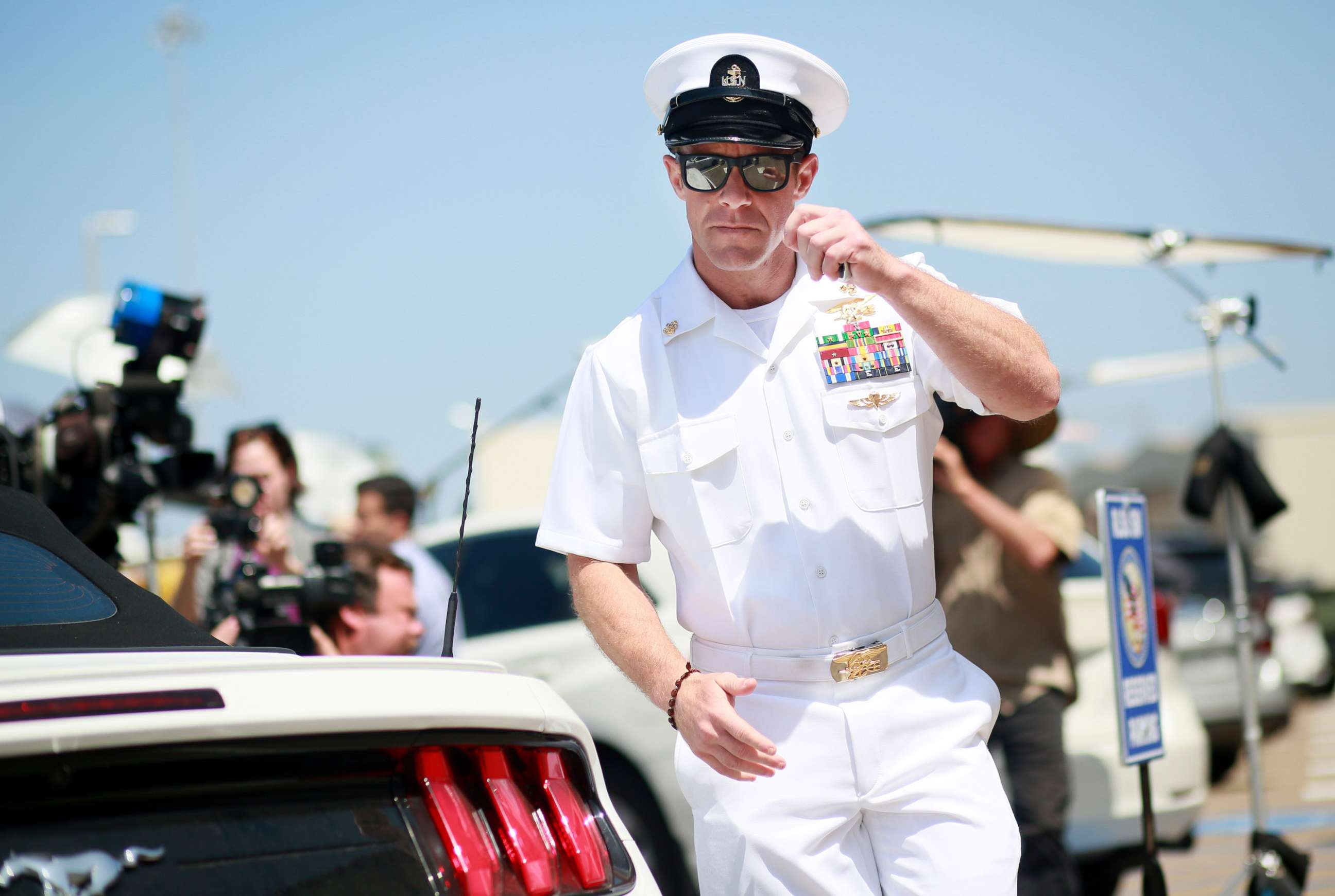 PHOTO: Navy Special Operations Chief Edward Gallagher walks out of military court during lunch recess, July 2, 2019, in San Diego, Calif.