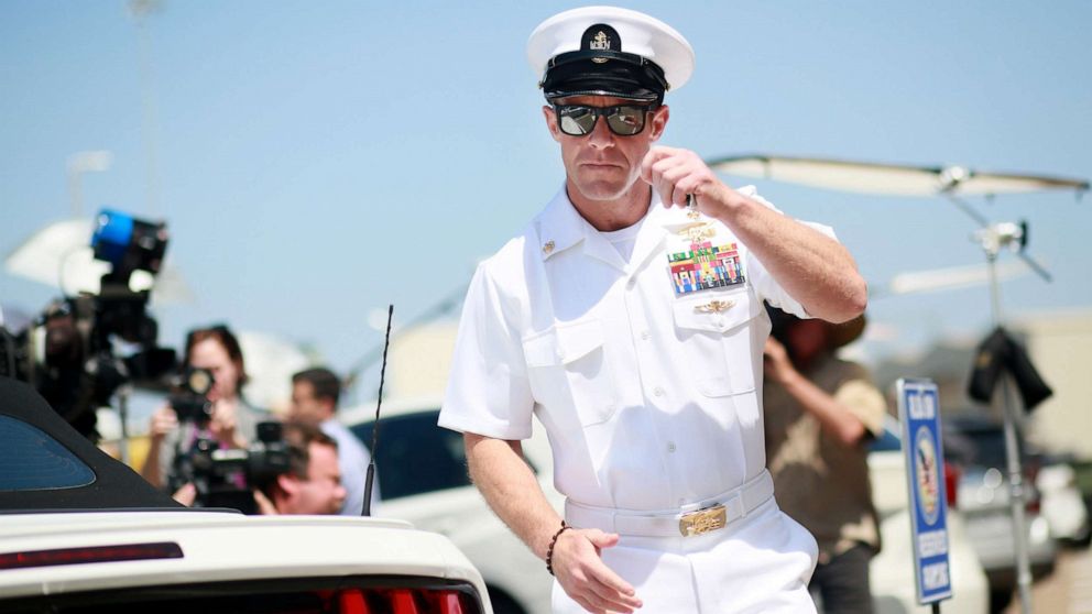 PHOTO: Navy Special Operations Chief Edward Gallagher walks out of military court during lunch recess, July 2, 2019, in San Diego, Calif.