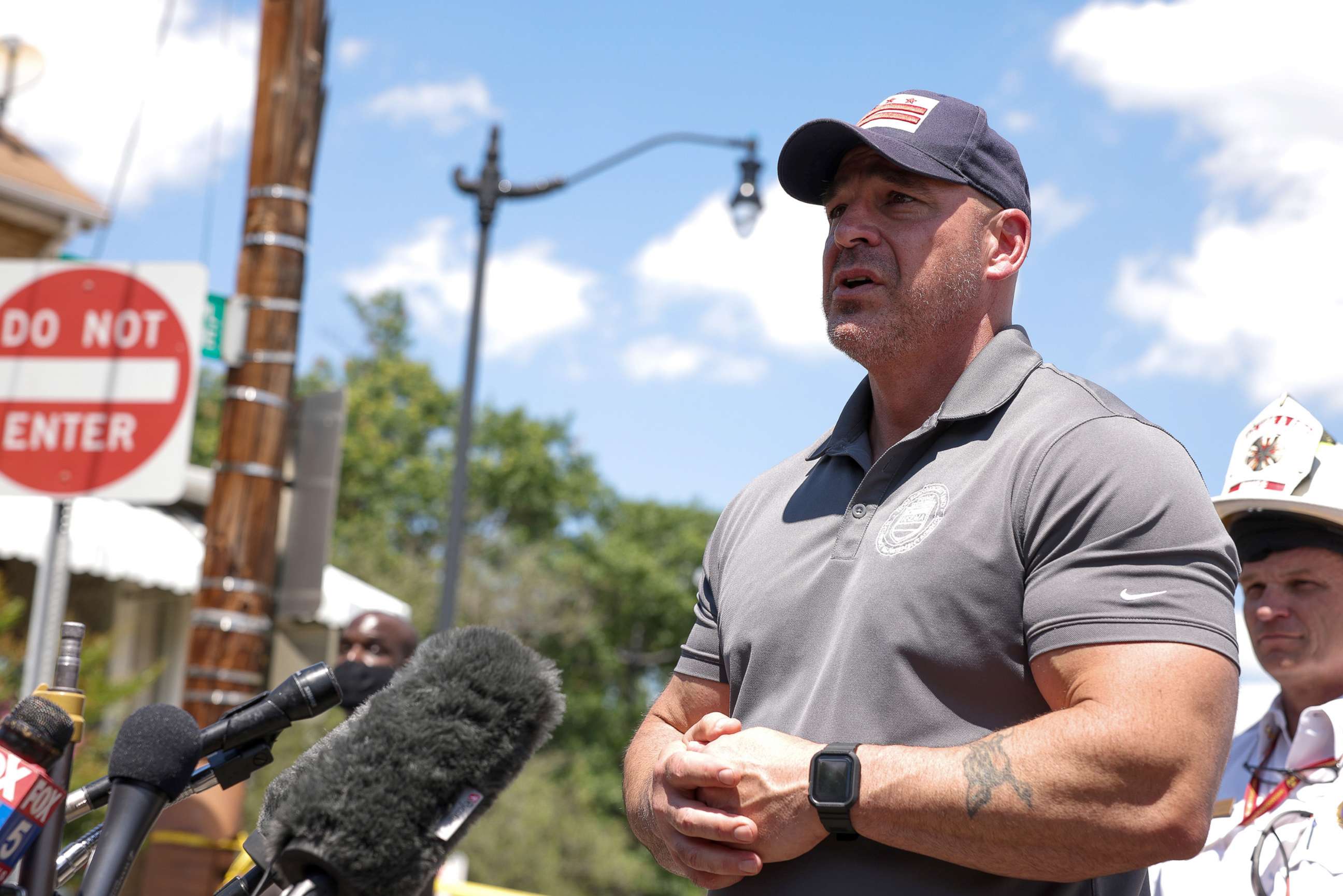 PHOTO: Chris Geldart, DC Acting Deputy Mayor for Public Safety and Justice, speaks at a news conference near a collapsed pedestrian bridge, June 23, 2021, in Washington, D.C. 