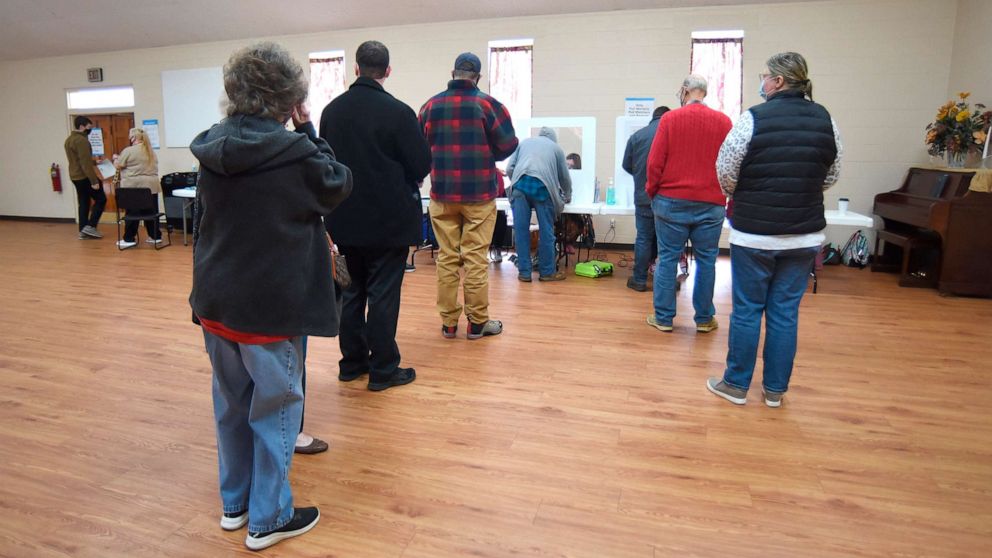 PHOTO: Voters wait in line at a polling place at Dawnville United Methodist Church in Dawnville, Ga., Jan. 5, 2021.