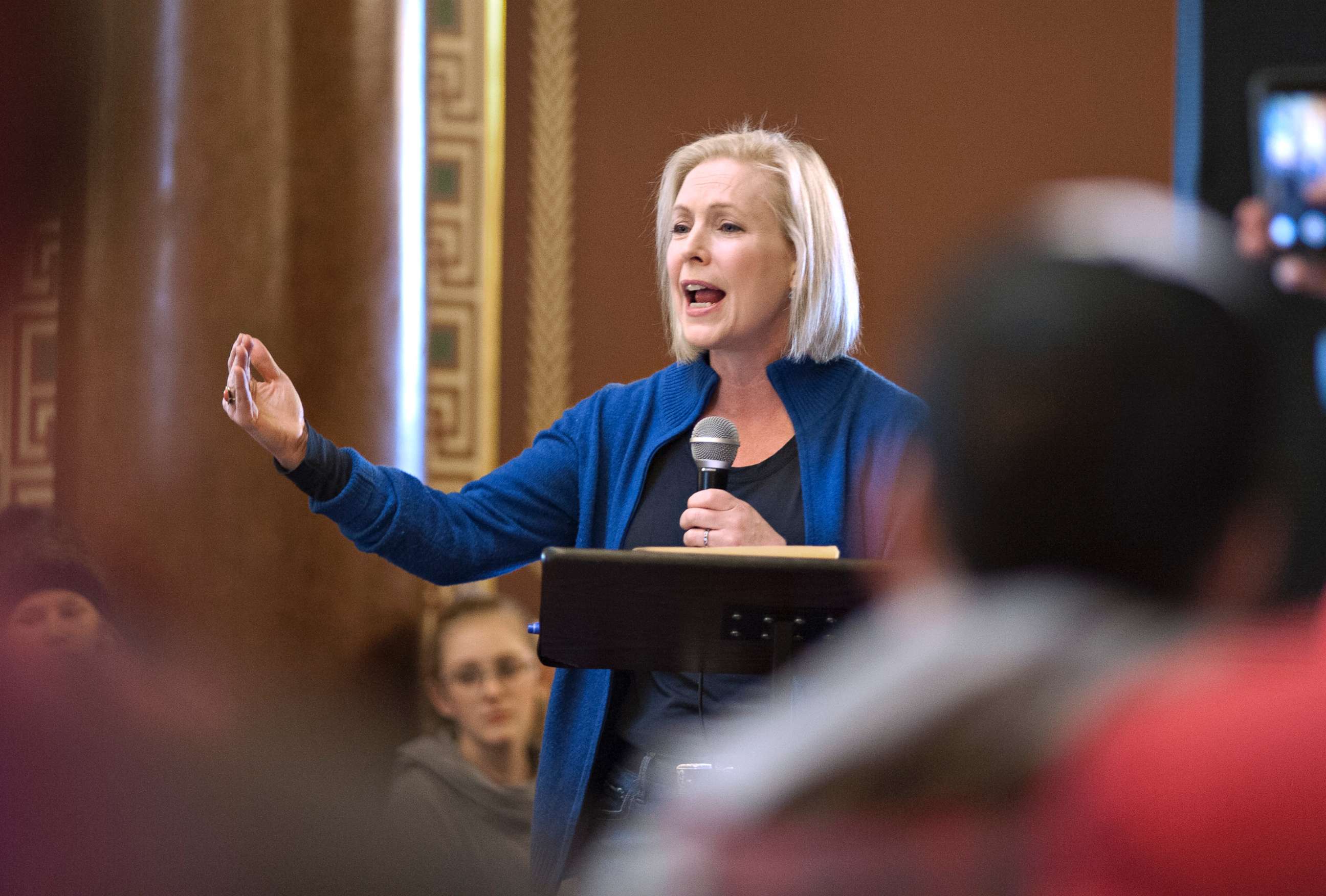 PHOTO: Senator Kirsten Gillibrand (D-NY) speaks during the Women's March at the Iowa State Capitol in Des Moines, Iowa, Jan. 19, 2019. Gillibrand has announced her candidacy for president in 2020. 