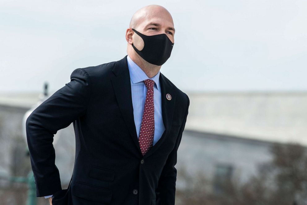 PHOTO: Rep. Anthony Gonzalez is seen on the House steps of the Capitol during a vote on the Protecting America's Wilderness and Public Lands Act, Feb. 26, 2021. 