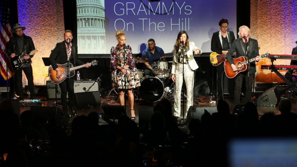 PHOTO: Jimi Westbrook, Kimberly Schlapman, Karen Fairchild and Phillip Sweet of the band Little Big Town perform after being honored at the 2018 GRAMMYs on the Hill in Washington D.C.