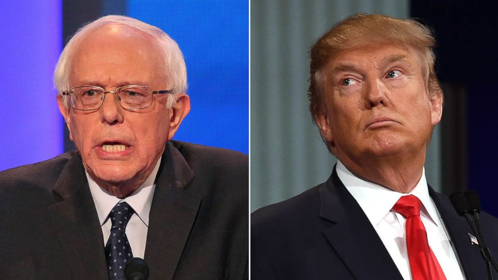 Democratic president candidate Bernie Sanders speaks at the debate on Dec. 19, 2015 in Manchester, N.H. Republican Presidential candidate Donald Trump participates in the Republican Presidential debate in Charleston, S.C. on Jan. 14, 2016.  