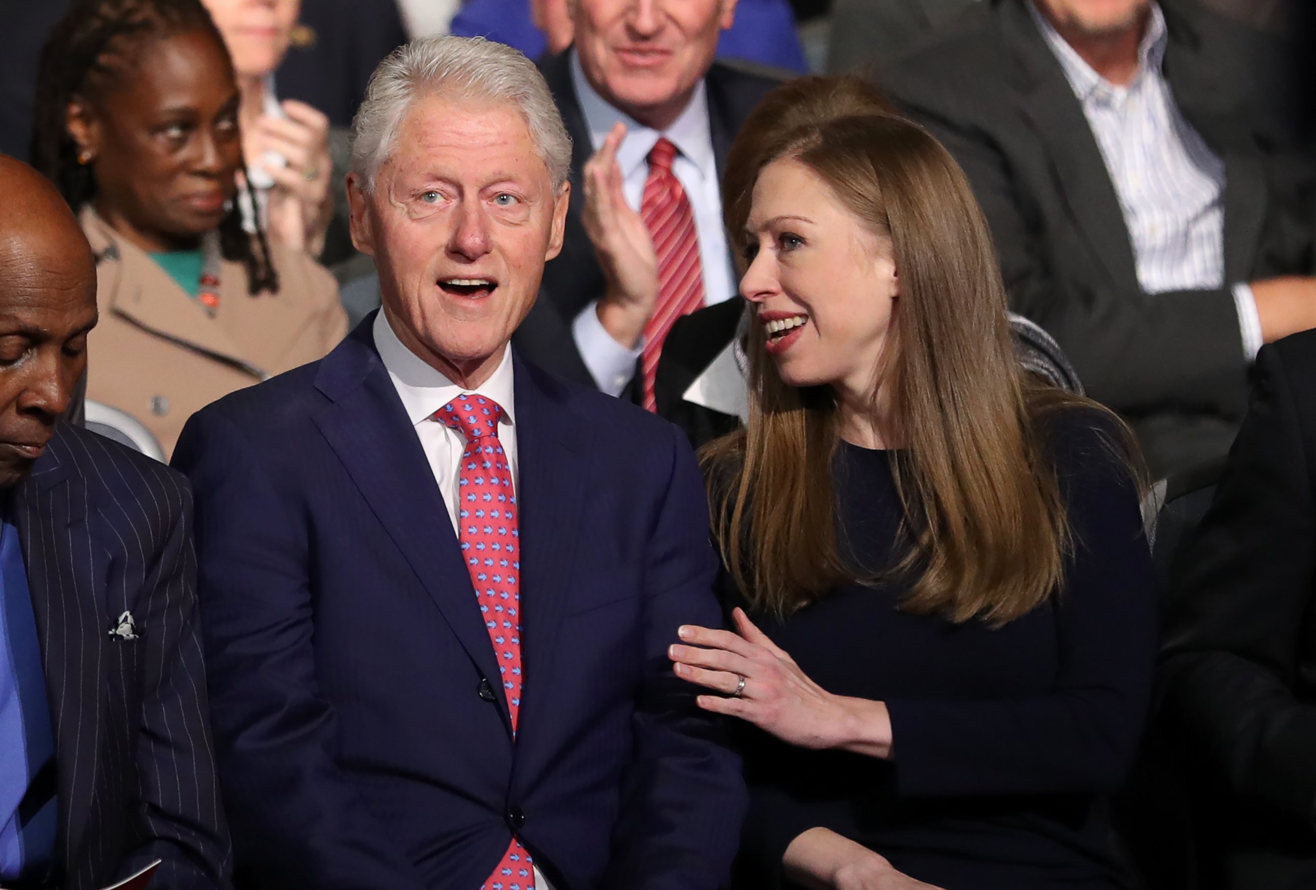 PHOTO: Bill and Chelsea Clinton are seen during the first presidential debate at Hofstra University in Hempstead, New York, Sept. 26, 2016.