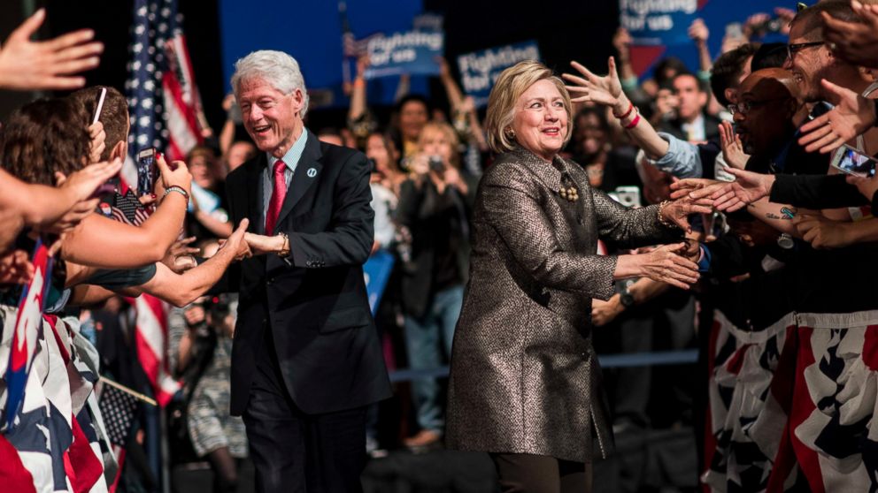 On Pennsylvania Primary Night, former Secretary of State Hillary Clinton, accompanied by President Bill Clinton, greets supporters at the Philadelphia Convention Center, April 26, 2016. 