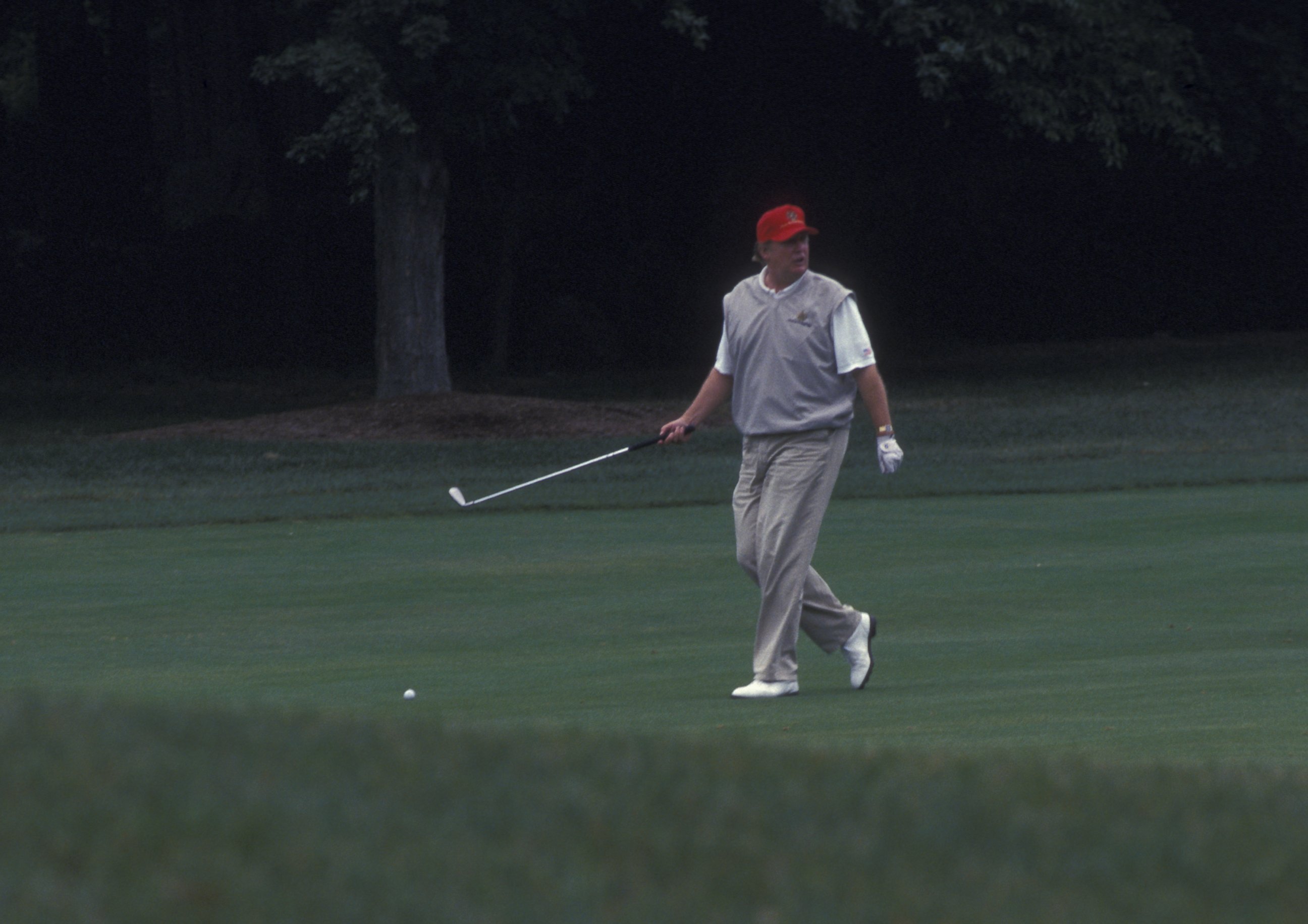 PHOTO: Donald Trump attends Trump National Golf Tournament, July 27, 2002, at Briarcliff Manor in Pleasantville, New York. 