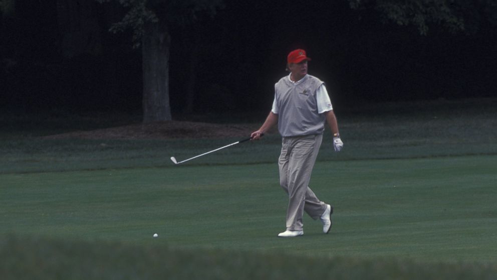 PHOTO: Donald Trump attends Trump National Golf Tournament, July 27, 2002, at Briarcliff Manor in Pleasantville, New York.