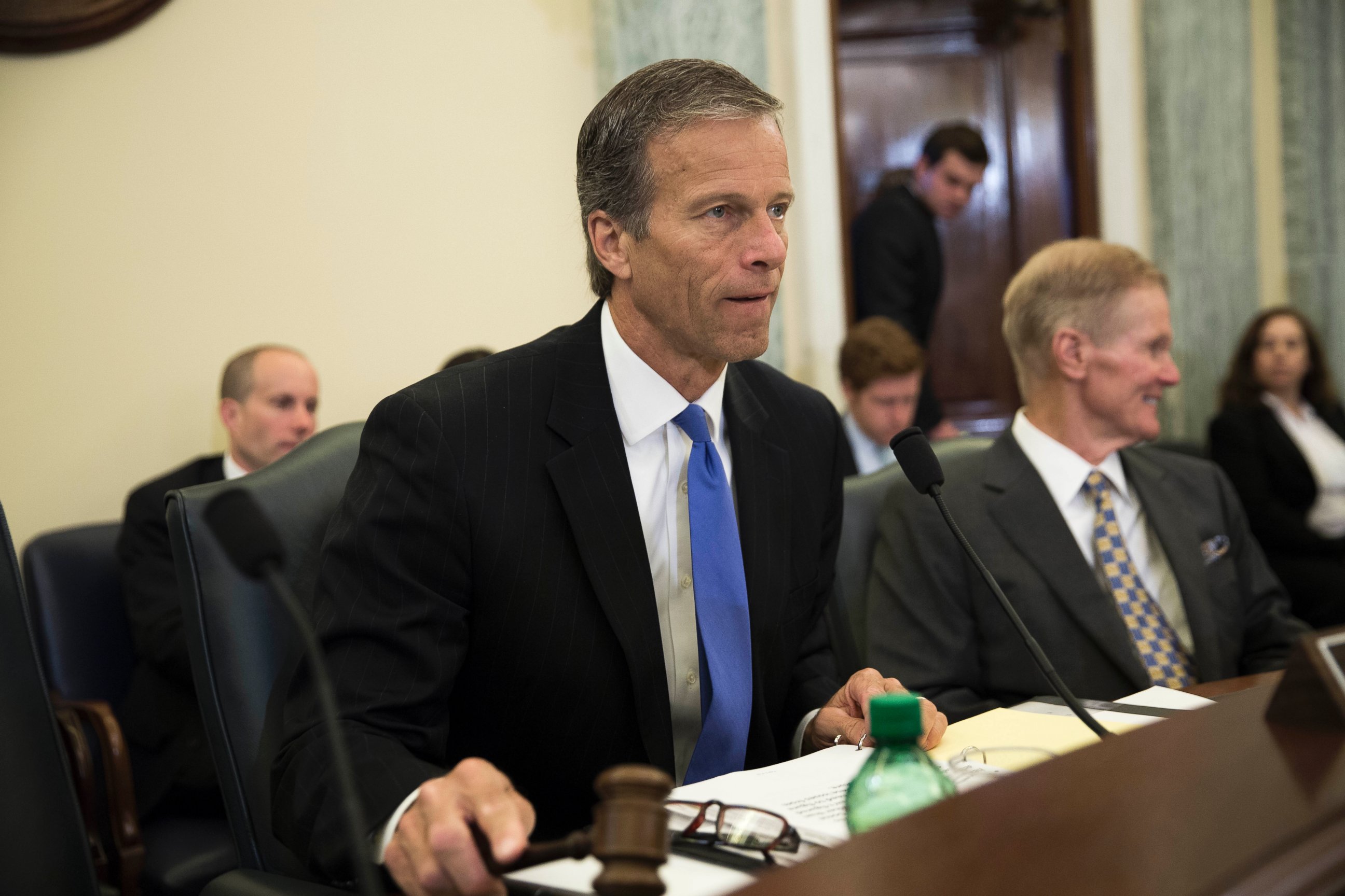 PHOTO: South Dakota Senator John Thune hits the gavel during a Senate Commerce, Science, and Transportation Committee hearing on Capitol Hill, June 23, 2015, in Washington.