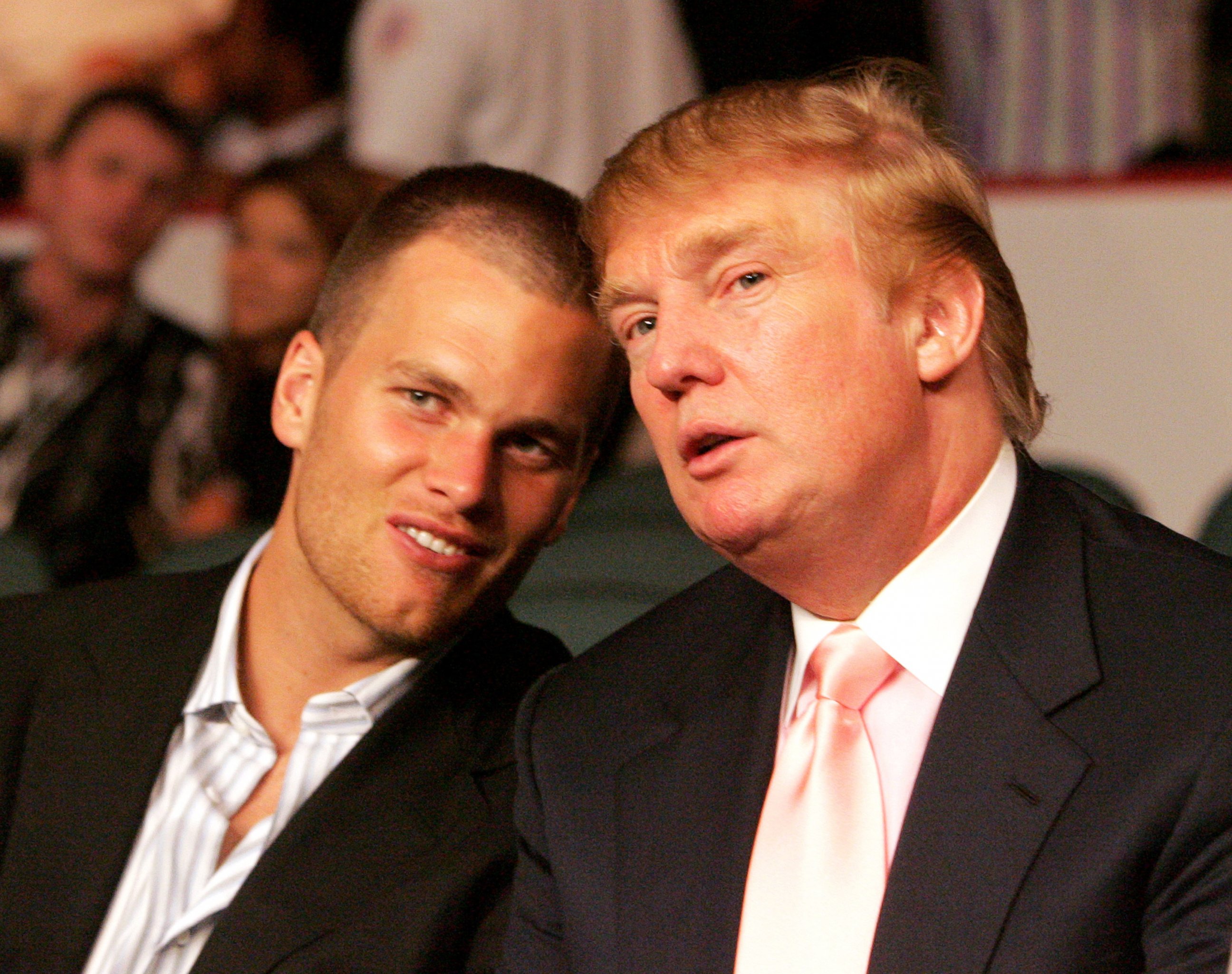 PHOTO: Tom Brady chats with Donald Trump at the WBC Lightweight Title Fight, June 25, 2005.